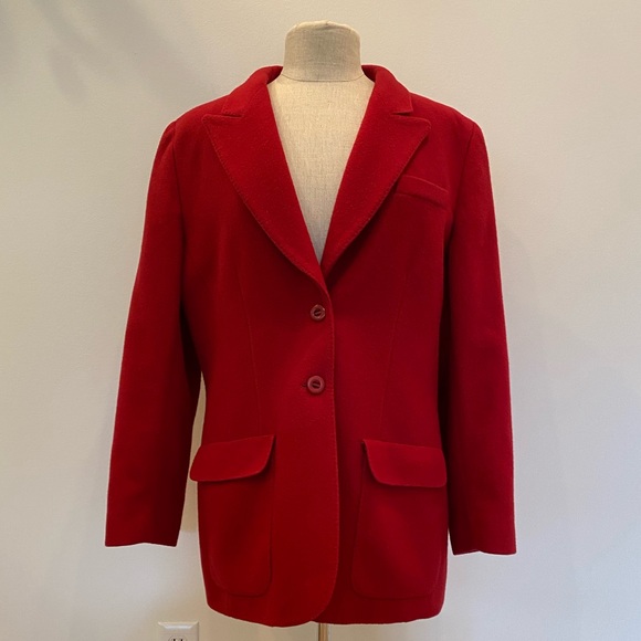 Liz Claiborne Womens Red Wool Blazer w Notch Lapel & Pockets / Size 14 Petite - Picture 1 of 12